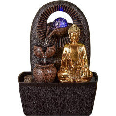 Zen'Light Buddha Bhava iekštelpu strūklaka - Zen dekors, ideāli piemērots meditācijai un relaksācijai - Galda strūklaka ar slēgtu loku - Krāsu mainošs LED apgaismojums - Ūdens plūst 3 līmeņos - Augstums 26 cm