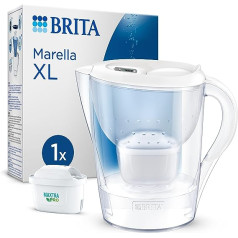 BRITA Marella XL ūdens filtra krūze, balta (3,5 l) Iekļauts 1 x Maxtra Pro universāls kārtridžs - filtrs kaļķakmens, hlora, svina, vara un garšu pasliktinošu vielu samazināšanai ūdenī