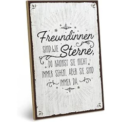 ARTFAVES® Wooden Sign with Saying ‘Freundinnen sind wie Sterne’, Shabby Chic, Vintage Look, Gift for Friendship, Size: 19 x 28 cm.