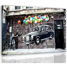 ZEMRARE Banksy kanvas sienas māksla, abstrakta grafiti ielu māksla, kanvas sienas mākslas attēli, izdrukas viesistabas dekorēšanai, izstieptas un ierāmētas, gatavas pakarināšanai (C, 16 x 24 collas (40 x 60 cm))