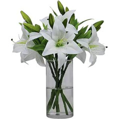 Omygarden iepakojumā ir 6 baltas mākslīgās lilijas, mākslīgā plastmasas lilija, mājas biroja dārza kāzu ballītes Lieldienu dienas dekors, bez vāzes
