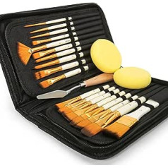 ARTIFY 18-Piece Acrylic Oil Watercolor Gouache Painting Brush Set Including Pop Up Carry Bag with Spatula and 2 Sponges