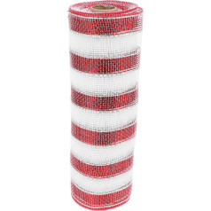 HEALLILY 1 Roll Christmas Poly Mesh Ribbon Metallic Red and White Stripes Foil Ribbon Decorative Craft Ribbon for DIY Wreath Pendant Christmas Tree Decorations Home Party