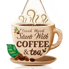 TOARTi Coffee and Tea Wooden Sign for Kitchen Decor Funny Quotes Good Mood Stars with Coffee and Tea Decorative Sign for Dining Room Wall Art Decor