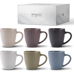 Wemoo Coffee Cups Set of 6 [400 ml] – Elegant Cups with Large Handle – Coffee Mugs Set of 6 Matt – Pastel Colours – Tea Cups Set Modern (Cups)