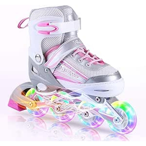 Kuxuan Saya Girls Pink Adjustable Inline Skates with Luminous Wheels