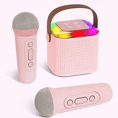 Bērnu karaoke iekārta, pārnēsājams mini Bluetooth karaoke skaļrunis ar 2 bezvadu mikrofoniem un LED gaismām mājas ballītēm, dzimšanas dienas dāvanas meitenēm un zēniem, rozā