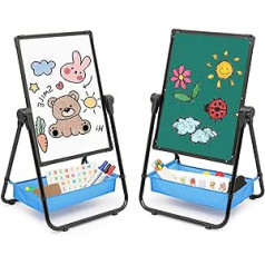 Kids Easel Art Easel for Kids with Double-Sided Easel Blackboard, White and Black Easel, Height Adjustable (Black)