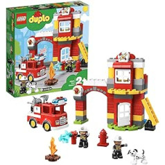 Lego 10903 Duplo ugunsdzēsēju depo ar ugunsdzēsēju mašīnu un 2 ugunsdzēsēju brigādes figūrām, gaismu un skaņām, rotaļlieta bērniem vecumā no 2 līdz 5 gadiem