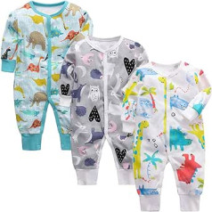 amropi Baby Boys Romper Cotton Pyjamas Pack of 3 Pyjamas Sleepsuit Overalls for 0-24 Months