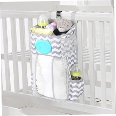 Obelunrp Hanging nappy caddy organiser, nappy organiser caddy with multiple pockets, baby organiser for nursery accessories, changing table organiser and nappy storage, grey, storage