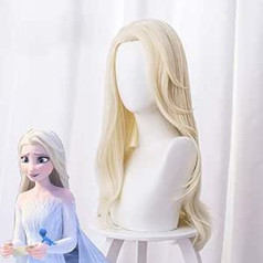 Movie Princess Elsa 2 Cosplay Wigs Snow Ice Queen Long Light Yellow Wavy Party Hairs Girls Women Gift