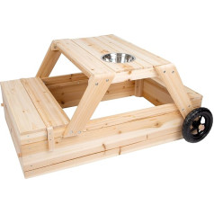 small foot Sandpit with Furniture Set and Mud Table Made of Wood, 3-in-1 Sandpit for Children to Slide Together, 12420