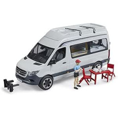 bruder 02672 - Mercedes-Benz Sprinter Camper with Driver, Camping Set, Crockery - Motorhome Transporter Camper Van Camping Bus Vehicle