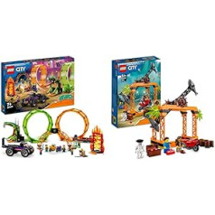 LEGO 60339 City Stuntz triku šova dubultcilpu komplekts, ieskaitot rampu, monster truck, 2 x motociklu un 7 mini figūriņas un 60342 City Stuntz Shark Attack izaicinājuma komplektu, ietver motociklu un triku