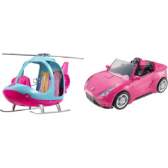 Barbie FWY29 — helikopters rozā un zilā krāsā [ekskluzīvi Amazon] un DVX59 — kabriolets, rozā krāsā, ar vietu 2 lellēm, leļļu piederumiem