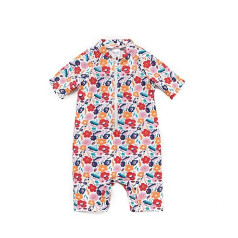 Bonverano Baby Girls Sun Suit peldkostīms UPF 50+ Sun Protection viengabala īsām piedurknēm ar saules cepuri, ziedi