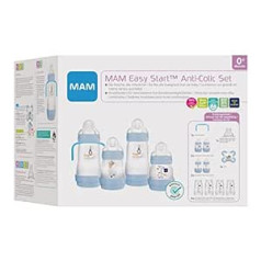 MAM Easy Start pretkolikas pudelīšu komplekts zīdaiņiem, augoša mazuļa pirmais aprīkojums ar manekenu, pudelītēm un rokturiem, mazuļa dāvanu komplekts, no dzimšanas, vaļa