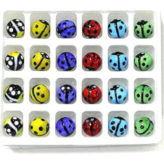 24 Pieces Creative Cute Ladybird Design Rare Glass Marbles Ball Ornaments Game Flipper Toy Easter Party Birthday Gifts for Children 16mm Ornaments (Color : A Yellow, Size : 16mm)