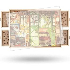 2000 Piece Puzzle Rotating Board with Drawers and Cover, 29.7 x 41.3 cm Portable Wooden Puzzle Table for Adults, Lazy Susan Rotating Table Puzzle Game Board Birthday Gift for Mum