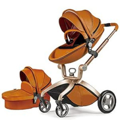 Hot Mom Combination Pushchair with Buggy Attachment and Baby Carrycot Travel System Function 2021 (Brown)