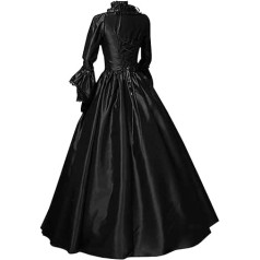 Generic Halloween Costume Women's Vintage Evening Dress Vintage Festival Clothing Traditional Costume Plain Lace Seams Cocktail Dress for Women Long Sleeve Round Neck Dress