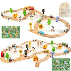 JUSTWOOD Zug Set Hölzerne Schienen Züge DIY Eisenbahn Eisenbahn mit Brücke Geschenk Spielzeug Eisenbahn Kits Züge & Schienenfahrzeugspielsets für Kinder ab 3 Jahre