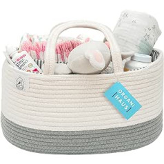 OrganiHaus Baby Organiser Basket - Storage Basket for Changing Table and Nursery - Gifts for Newborns & Baby, Storage Basket with Compartments & Handles - Grey / White