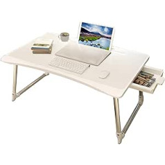 GEIRONV Beweglicher Computer Schreibtisch, Mehrere Optionen Verfügbar Multifunktionstisch Auf Dem Bett Balkon Klappbarer Studientisch (Color : White, Size : Drawer)