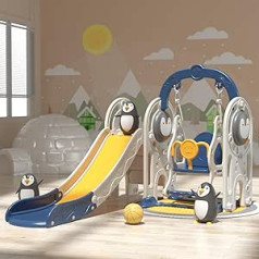 CHIIRAKU iekšējā slidkalniņa un šūpoles kombinācija ar basketbola grozu - no 2 gadiem, līdz 70 kg - ideāla dāvana bērniem 190 cm (zila)
