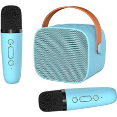 Bērnu karaoke iekārta, pārnēsājams mini Bluetooth karaoke skaļrunis ar 2 bezvadu mikrofoniem, bezvadu mikrofona karaoke iekārtas ar balss maiņu (zils)