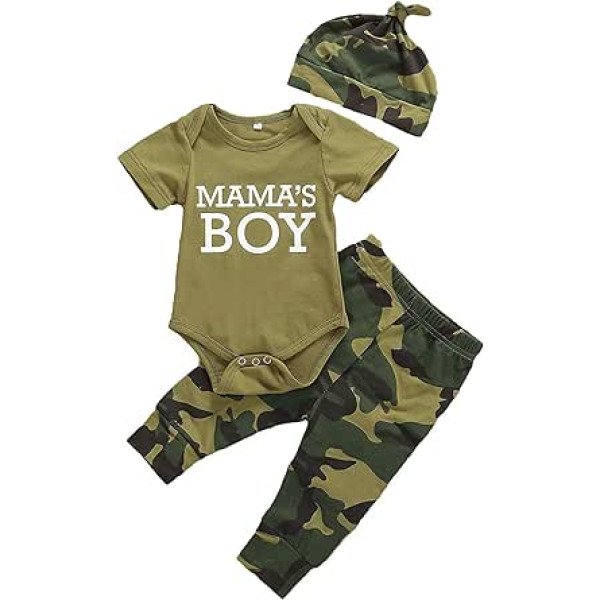 MoccyBabeLee Newborn Baby Camouflage Clothing Mama's Daddy's Girls Boys Letter Print Romper Bodysuits Camouflage Long Pants Hats Outfit Set