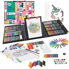 KIDDYCOLOR 211 piece Deluxe gleznu komplekts bērniem, radoša gleznošanas kastīte bērniem iesācējiem, augstas kvalitātes krāsojamo zīmuļu komplekti, krāsojamie zīmuļi, pasteļi, marķieri un daudz kas cits