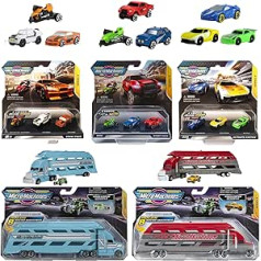 Toptoys2u izdevīgi komplekti Mikromašīnas Mega 5 teiliges Geschenkset — Rot & Blau Mini Fahrzeug vilcēji, Ultimate Exotics #9 3 pack, Stunt-Pack #10 3 er Pack & Stunt-Pack #5 3 er Pack