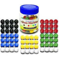 Super Value Depot Chinese Checkers Glass Marbles. Set of 72, 12 Each Color. Size 9/16? (14mm), with Practical Container.