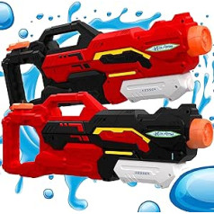 KESSER® Water Pistol Set of 2 Water Pistols Spray Guns Range 10-11 Metres, Capacity 1500 ml Water Fun Beach Toy Outdoor for Children and Adults Beach Pool, Black/Red