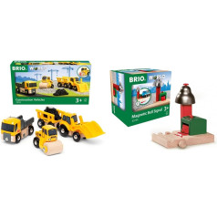 BRIO World 33658 Construction Site Vehicles - Wooden Railway Supplement - Recommended from 3 Years & World 33754 Magnetic Bell Signal - Railway Accessories Wooden Train