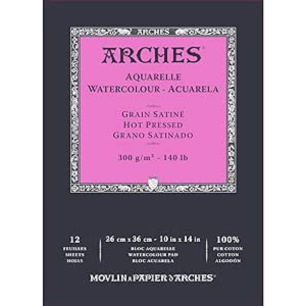 ARCHES A1795098 Block Enc 26 x 36 12H Akvarelis 100% Satīns 300 g Balts Dabīgi Balts