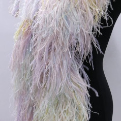 2 Meters / 10 Ply Rainbow Colour Fluffy Ostrich Feather Boas, Boa Costume Craft, Feather Shawl Home Wedding Party Decoration Dance Performance Decorative Accessory (Colour: Macaroon, Size: 10 Ply)