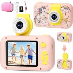 Children's Camera, 2.4 Inch Digital Camera Children from 3, Camera Children 1080P FHD Video with 32G Card, 4x Zoom, 180° Flip Kids Camera for 3-12 Years Boys and Girls Christmas Toy (Pink)