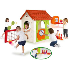 FEBER - Famosa FEH15000 Multi-Activity House 6-in-1 Children's House with 6 Activities, Bowling, Bat, Ball Games, Football, Basketball, Velcro Dartboard, Imitation Games, from 3 Years