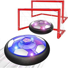 2 Pieces Air Power Football Set Including 2 Goals - Rechargeable Hover Ball Indoor Outdoor Air Football with LED Lighting Football and Foam Bumpers for Children Christmas Gifts from 3-12 Years