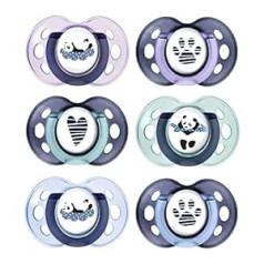 Tommee Tippee Anytime Soothers, Symmetrical Orthodontic Shape, BPA-Free Silicone, 18-36 Months, Set of 6