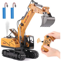 NEXBOX Remote Controlled Excavator Gift for Children - RC Toy with Metal Shovel, Smoke Simulation, Light and Sound Effects, Gift Idea Christmas & Birthday, 6-12 Years