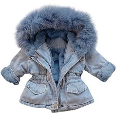 Natashas Baby Girls' Jeans Fleece Jacket Denim Jacket Toddler Hooded Coat Winter Denim Cute Lined Jacket with Fur Winter Coat with Faux Fur Warm Outerwear