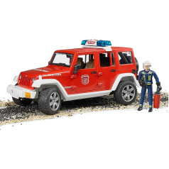 bruder 02528 Jeep Wrangler Unlimited Rubicon ugunsdzēsēju mašīna ar ugunsdzēsēju un gaismas un skaņas moduli 1:16 Avārijas transportlīdzeklis Ugunsdzēsēju dzinēja avārijas izsaukums Ugunsdzēsēju mašīnas rotaļlietu figūra vīrietis