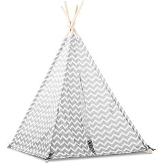 Beeloom zigzaga Teepee telts ar pārnēsājamu bērnu rotaļu paklājiņu, salokāmu dekoratīvu rotaļu namiņu, dabīgu koku, poliestera audumu, pelēku āra komplektu