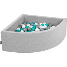 KiddyMoon Quarter Square Ball Pit Ball Pool 90 x 30 cm / 200 Balls Diameter 7 cm Ball Pits for Babies Play Bath Toddlers Made in the EU, Light Grey: Grey/White/Turquoise