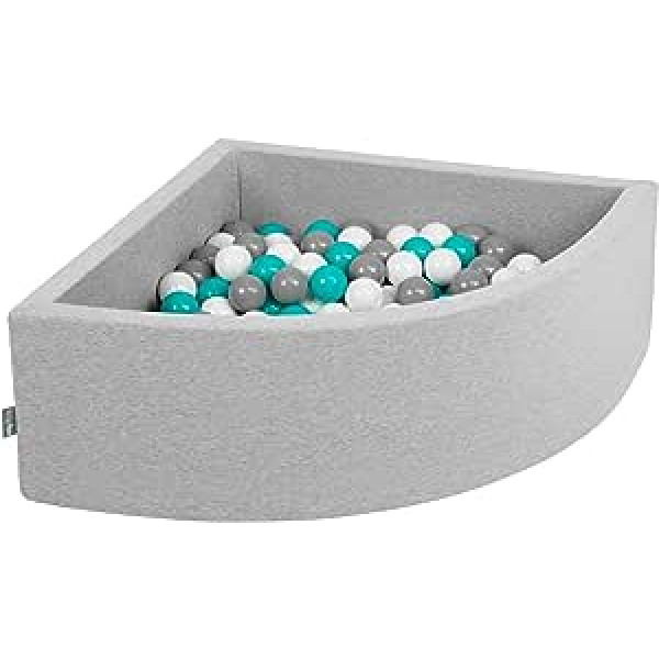 KiddyMoon Quarter Square Ball Pit Ball Pool 90 x 30 cm / 200 Balls Diameter 7 cm Ball Pits for Babies Play Bath Toddlers Made in the EU, Light Grey: Grey/White/Turquoise