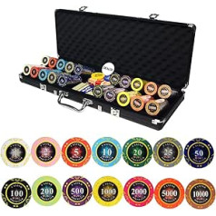 500-teiliges Poker-Chips-Set, 14 Gramm Texas Holdem Poker-Set, Casino-Spiele, Casino-Chips mit Etui for Texas Holdem Glücksspiel, Blackjack, 1 Dealer-Tasten